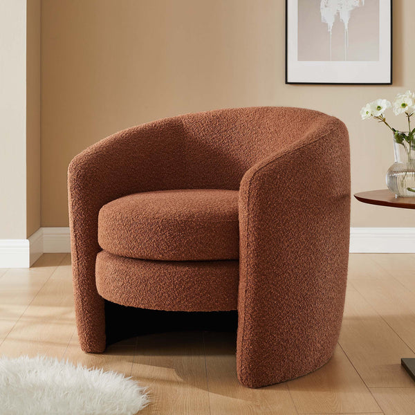 Affinity Upholstered Boucle Fabric Curved Back Armchair - Rust