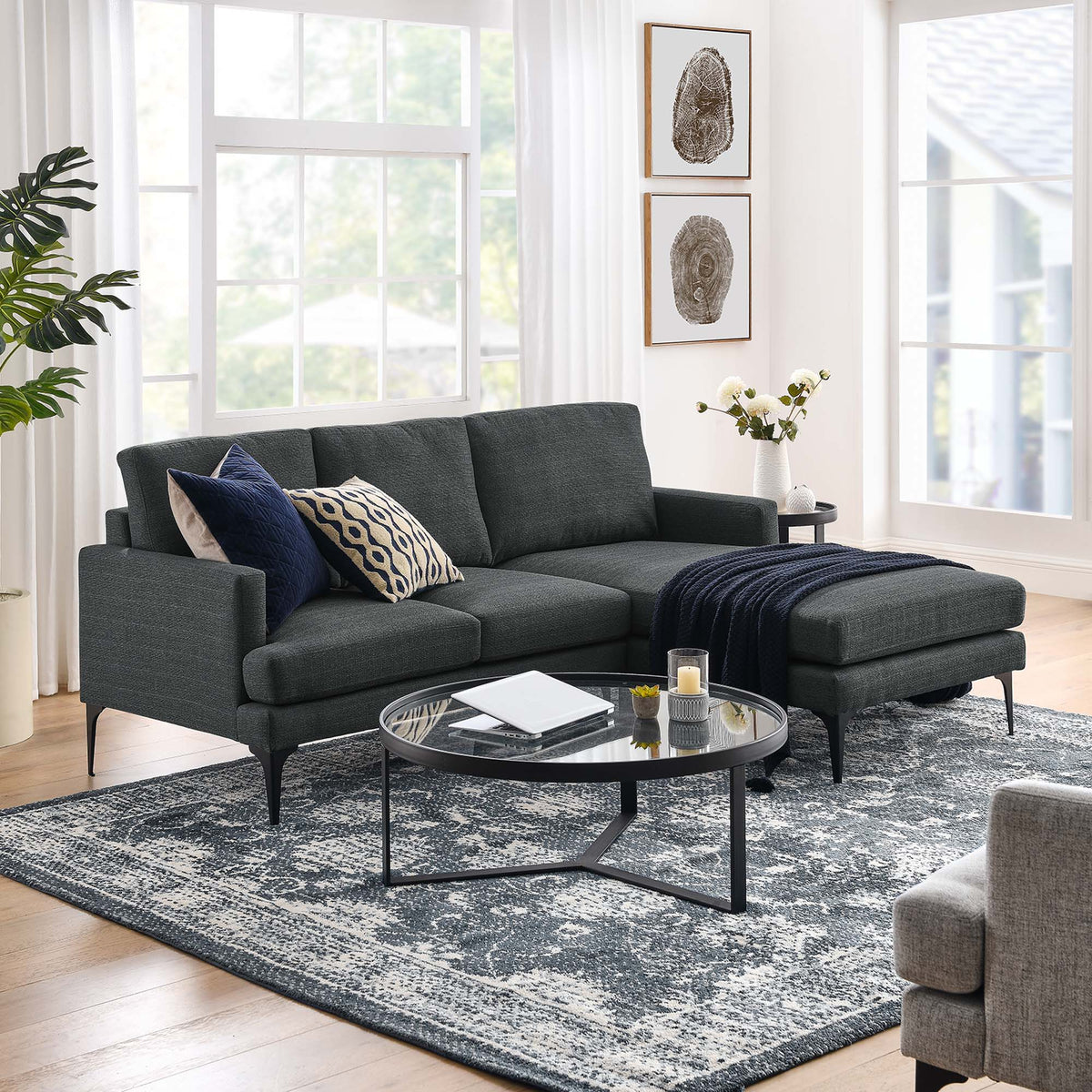 Evermore Right-Facing Upholstered Fabric Sectional Sofa - Gray