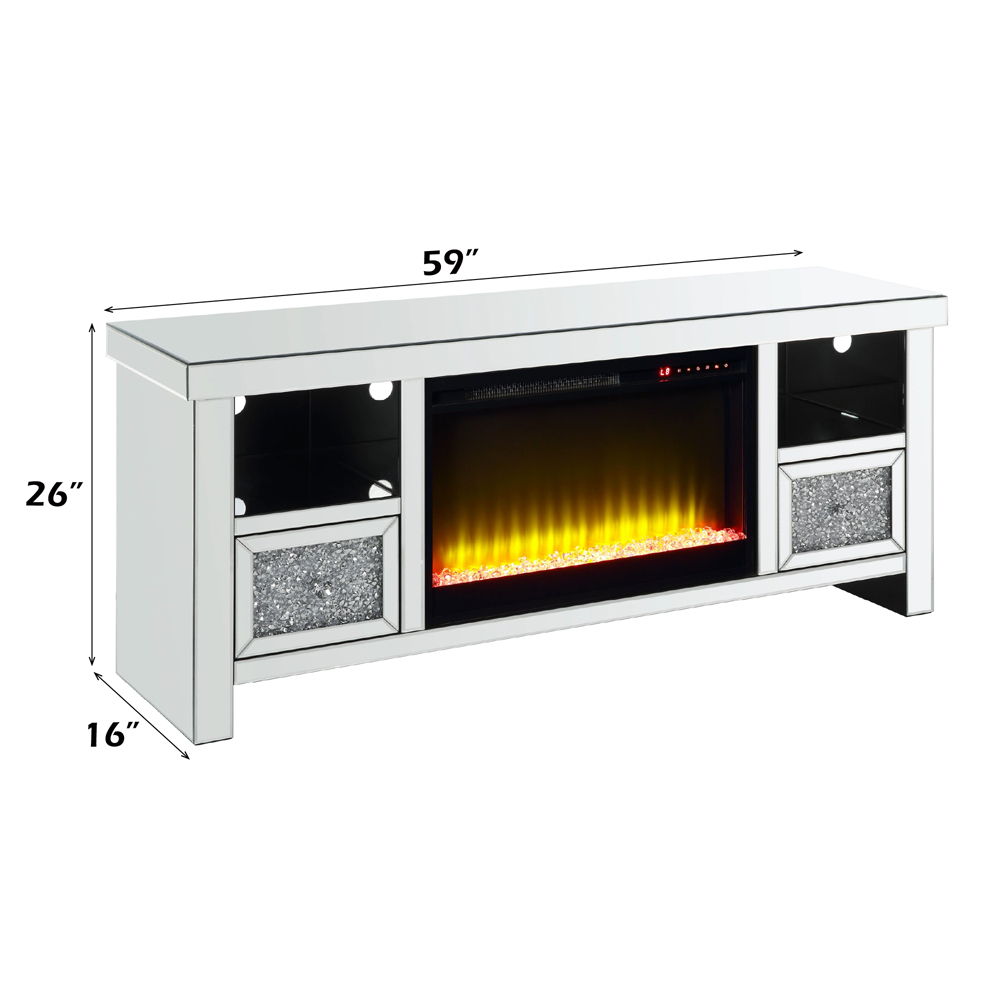Noralie - 26" TV Stand With Fireplace - Mirrored & Faux Diamonds