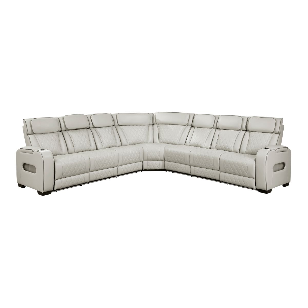 Fairway 3-Piece Power Reclining Sectional with Center Drop-Down Cup Holders, Power Headrests, Storage Arms(Top and Side), Cup holders, Charging Ports, Reading Lights, Wireless Chargers, Charging Ports and LED Lighting