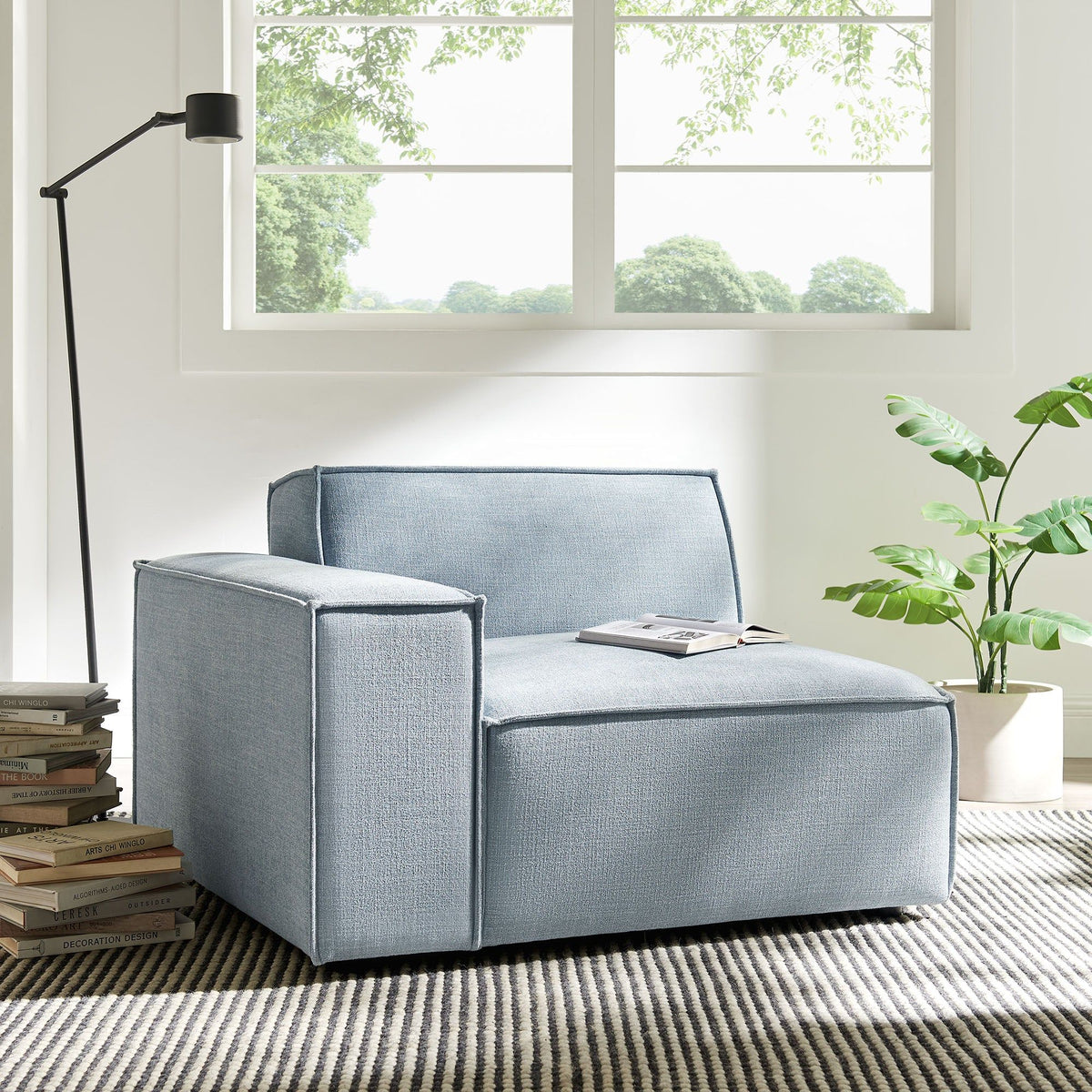 Restore Performance Fabric Upholstered Left-Facing Modular Lounge Chair - Sky