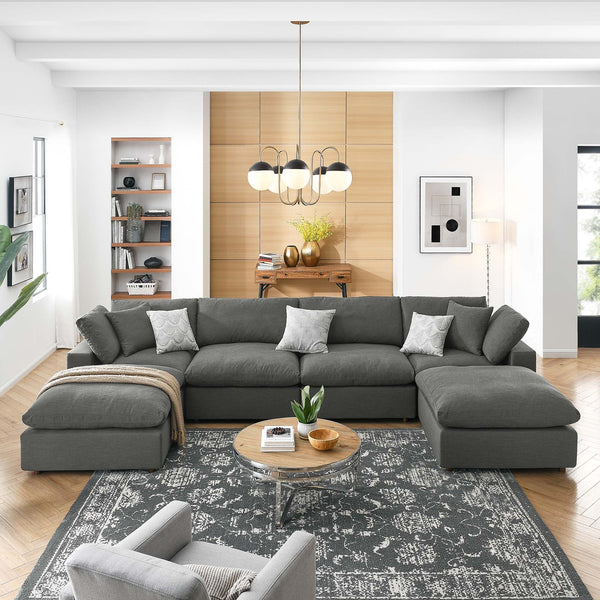 Commix 6-Piece Down Filled Overstuffed Sectional Sofa - Gray
