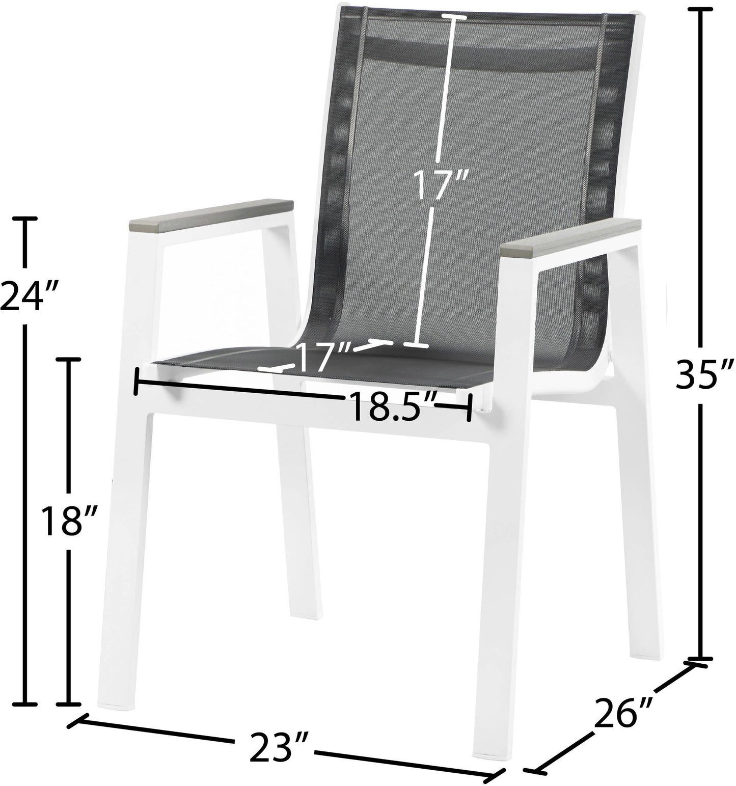 Nizuc - Outdoor Patio Dining Arm Chair With White Frame And Gray Arms (Set of 2)