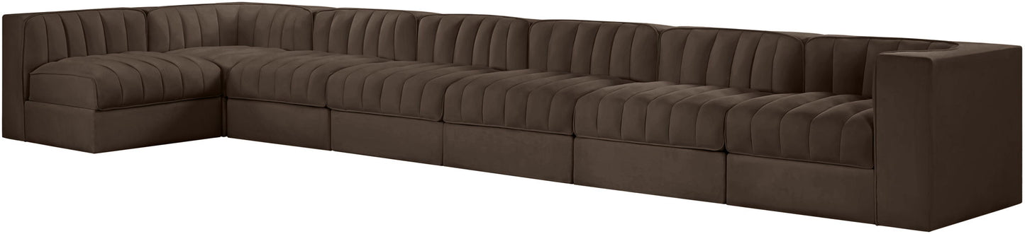 Rummi - Velvet Performance Fabric Upholstered 7 Piece Modular Sectional, L-Shaped (Right)