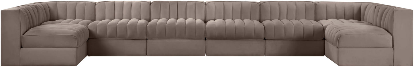 Rummi - Velvet Performance Fabric Upholstered 8 Piece Modular Sectional (With 2 Corner Chairs)