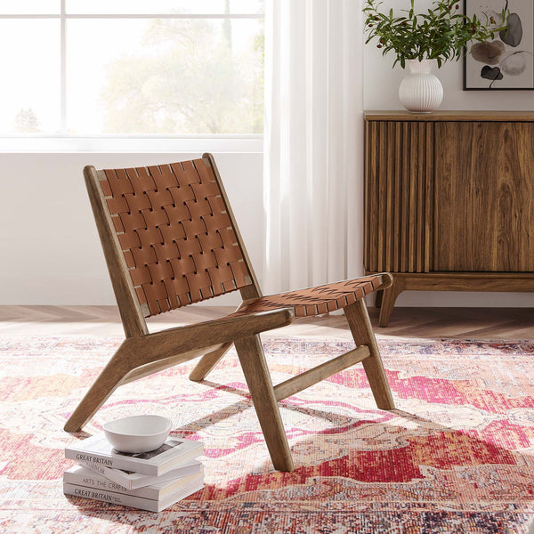 Saoirse Faux Leather Wood Accent Lounge Chair - Walnut Brown