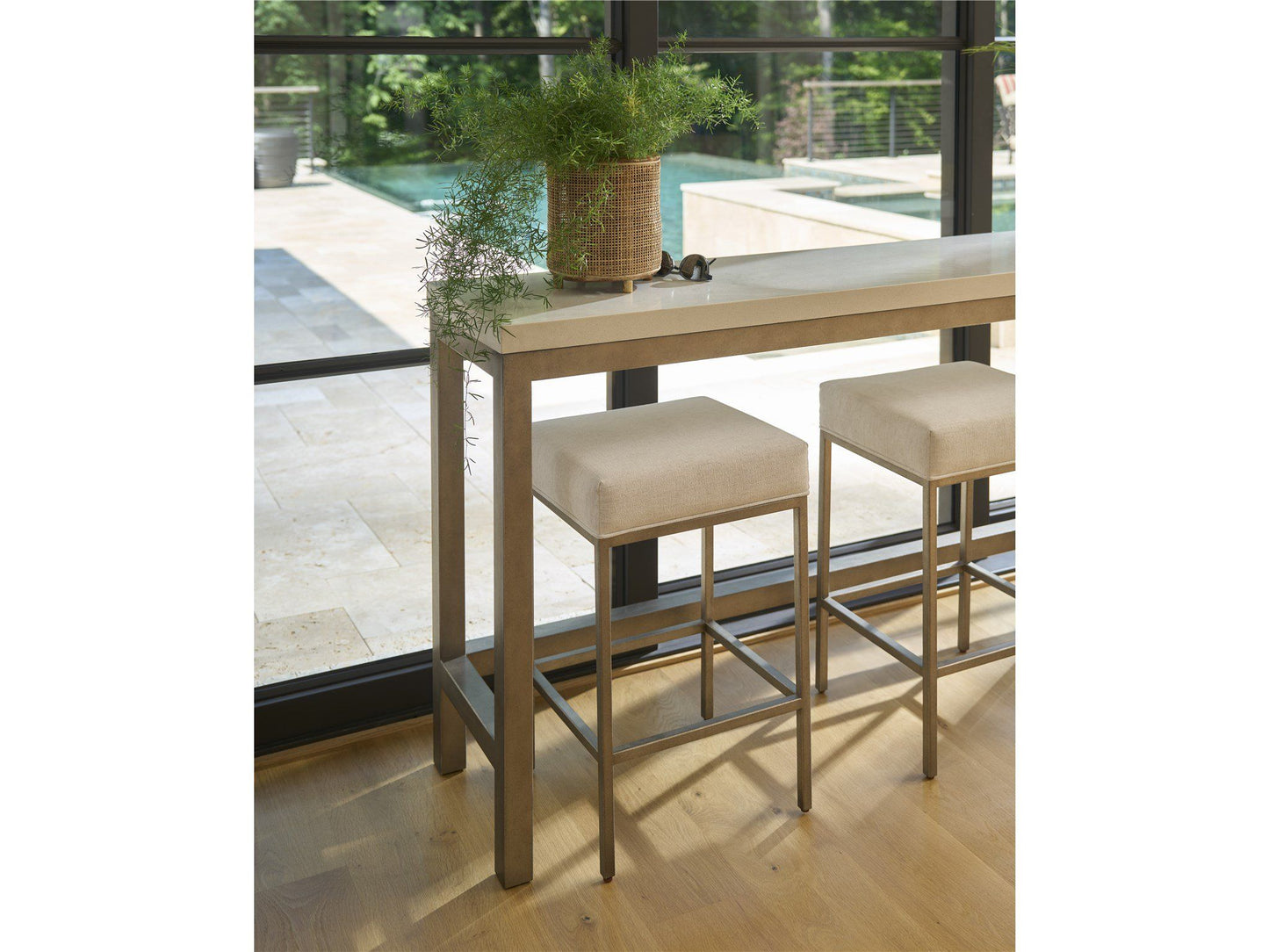 Oasis - Console With 3 Stools - Gray / Beige