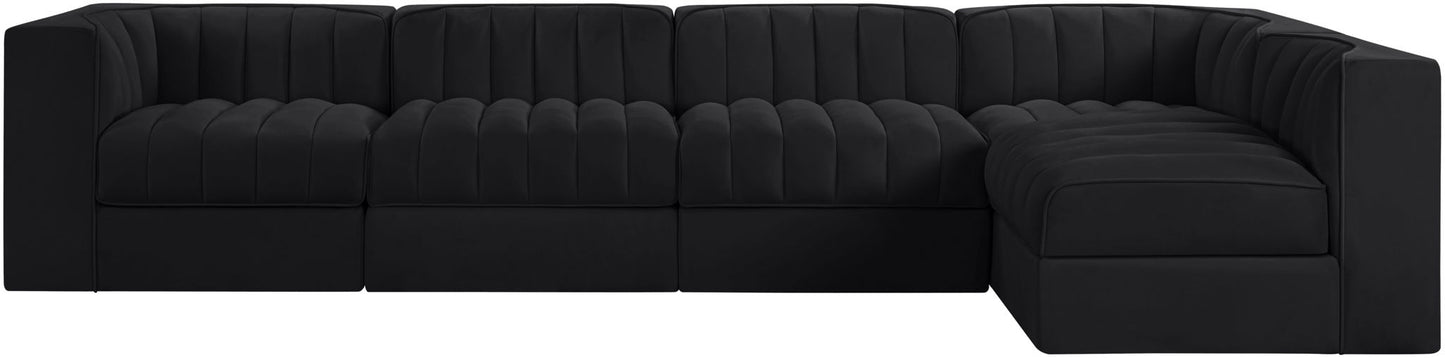 Rummi - Velvet Performance Fabric Upholstered 5 Piece Modular Sectional, L-Shaped (Right)