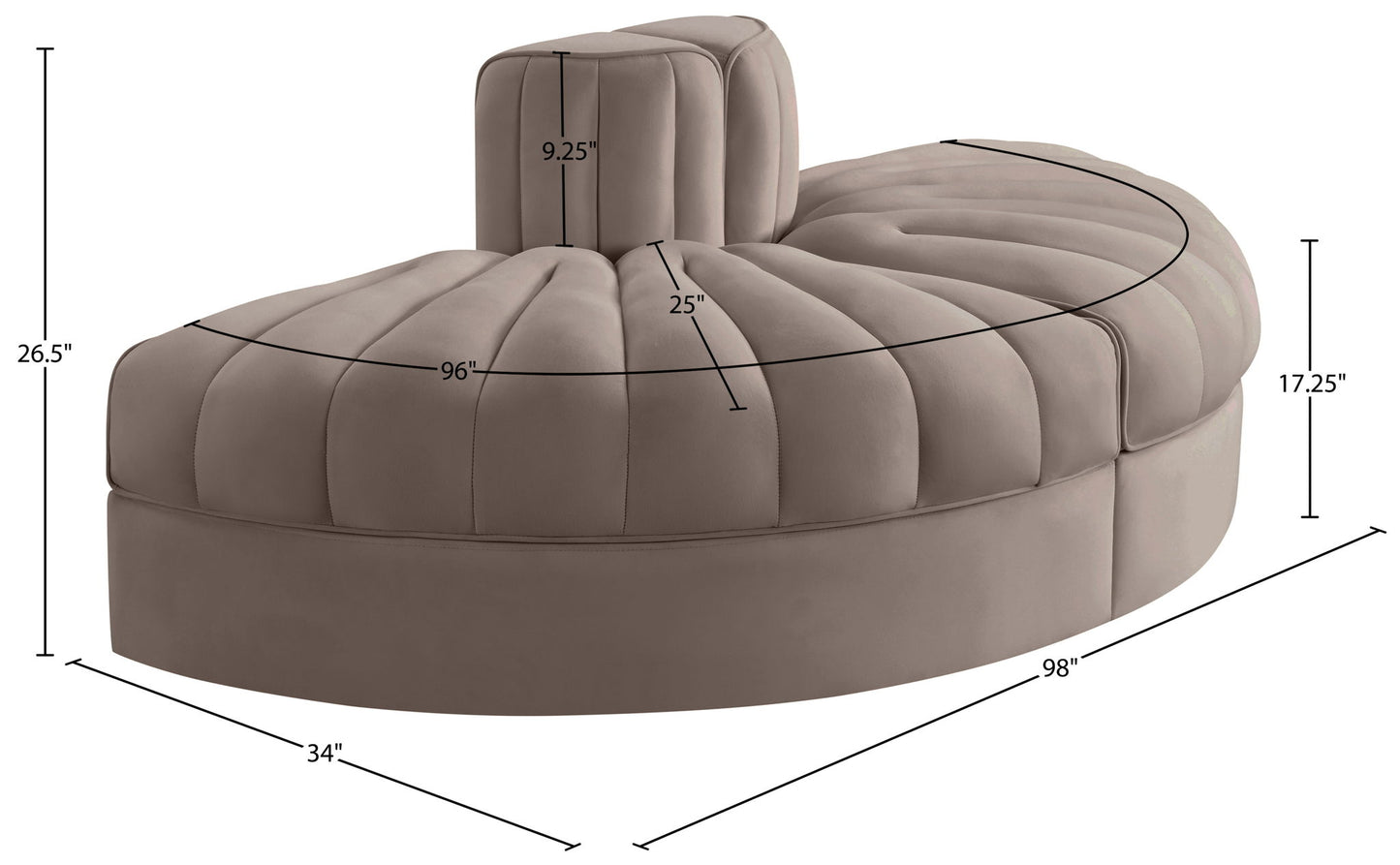 Rummi - Velvet Performance Fabric Upholstered 2 Piece  Rounded Modular Loveseat