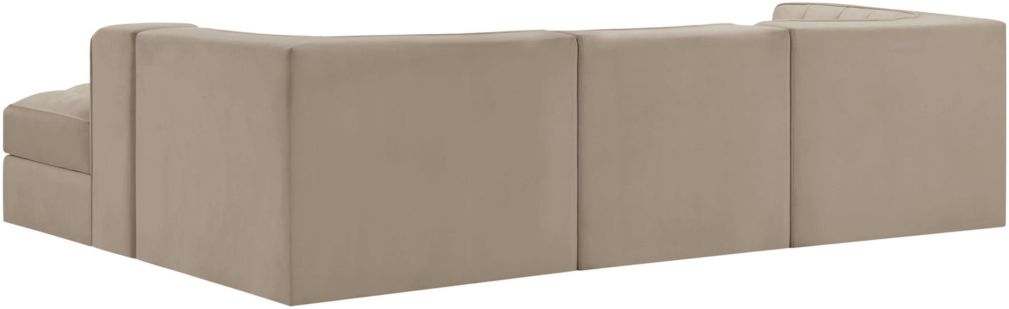 Rummi - Velvet Performance Fabric Upholstered 4 Piece Modular Sectional, With Reverse Corner Chair