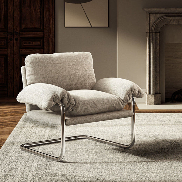 Ansel Boucle Fabric Accent Chair - Newsprint