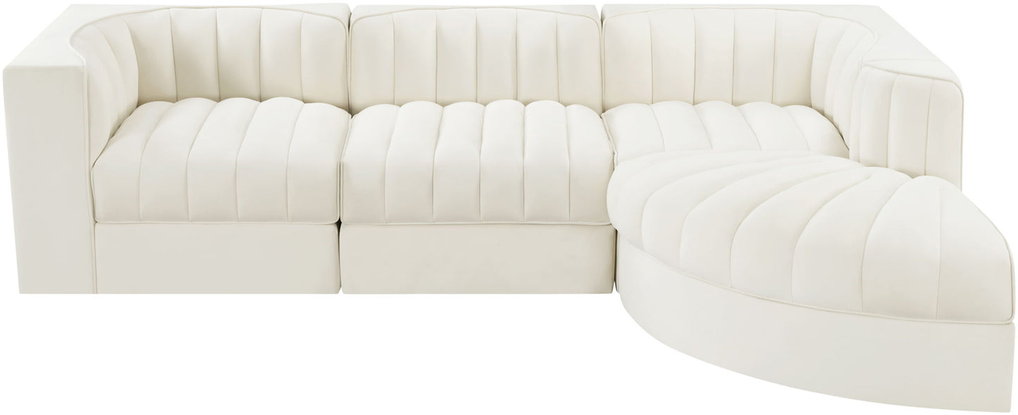 Rummi - Velvet Performance Fabric Upholstered 4 Piece Modular Sectional, With Reverse Corner Chair