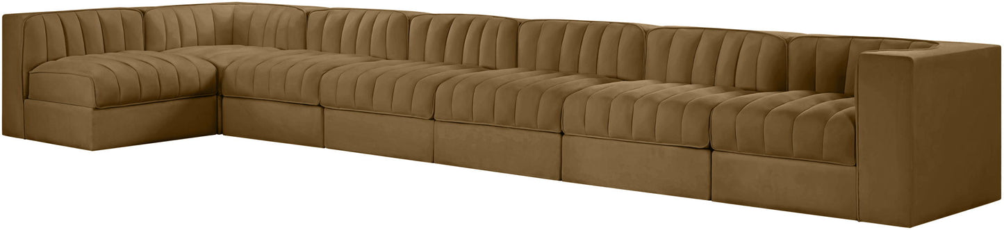 Rummi - Velvet Performance Fabric Upholstered 7 Piece Modular Sectional, L-Shaped (Right)