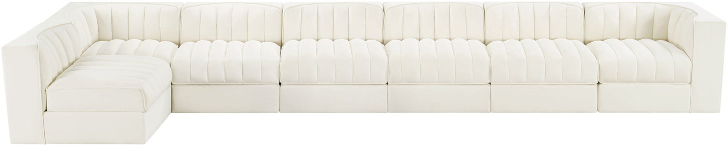 Rummi - Velvet Performance Fabric Upholstered 7 Piece Modular Sectional, L-Shaped (Right)