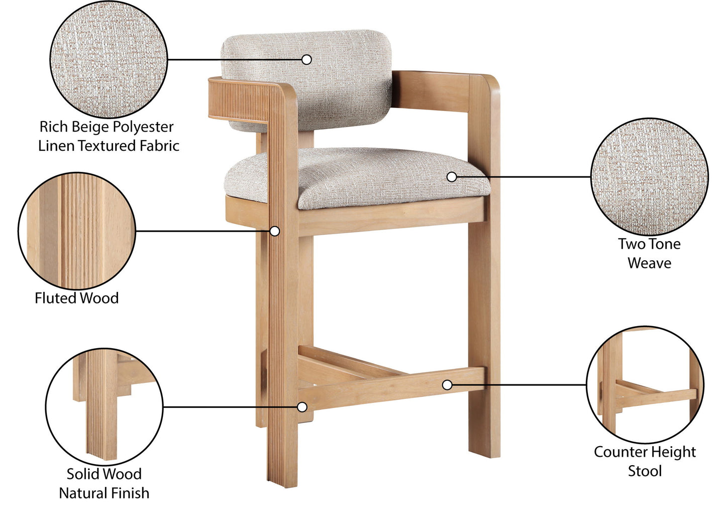 Sacha - Linen Stool With Natural Base
