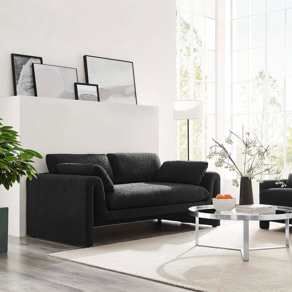 Waverly Boucle Fabric Sofa - Black