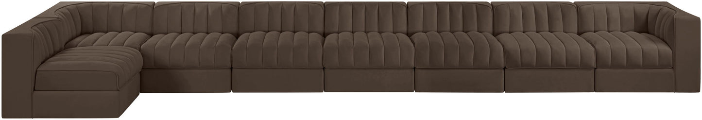 Rummi - Velvet Performance Fabric Upholstered 8 Piece Modular Sectional, L-Shaped (Right)