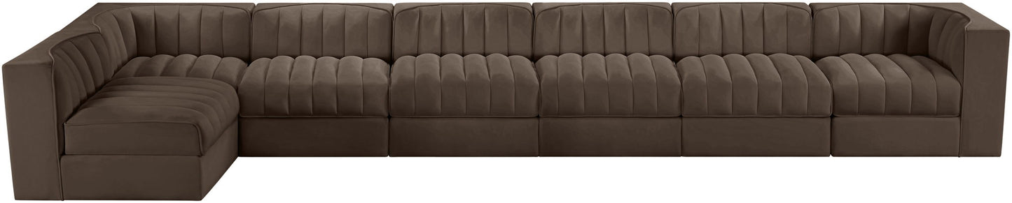 Rummi - Velvet Performance Fabric Upholstered 7 Piece Modular Sectional, L-Shaped (Right)