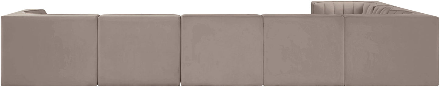 Rummi - Velvet Performance Fabric Upholstered 7 Piece Modular Sectional (With 3 Corner Chairs)