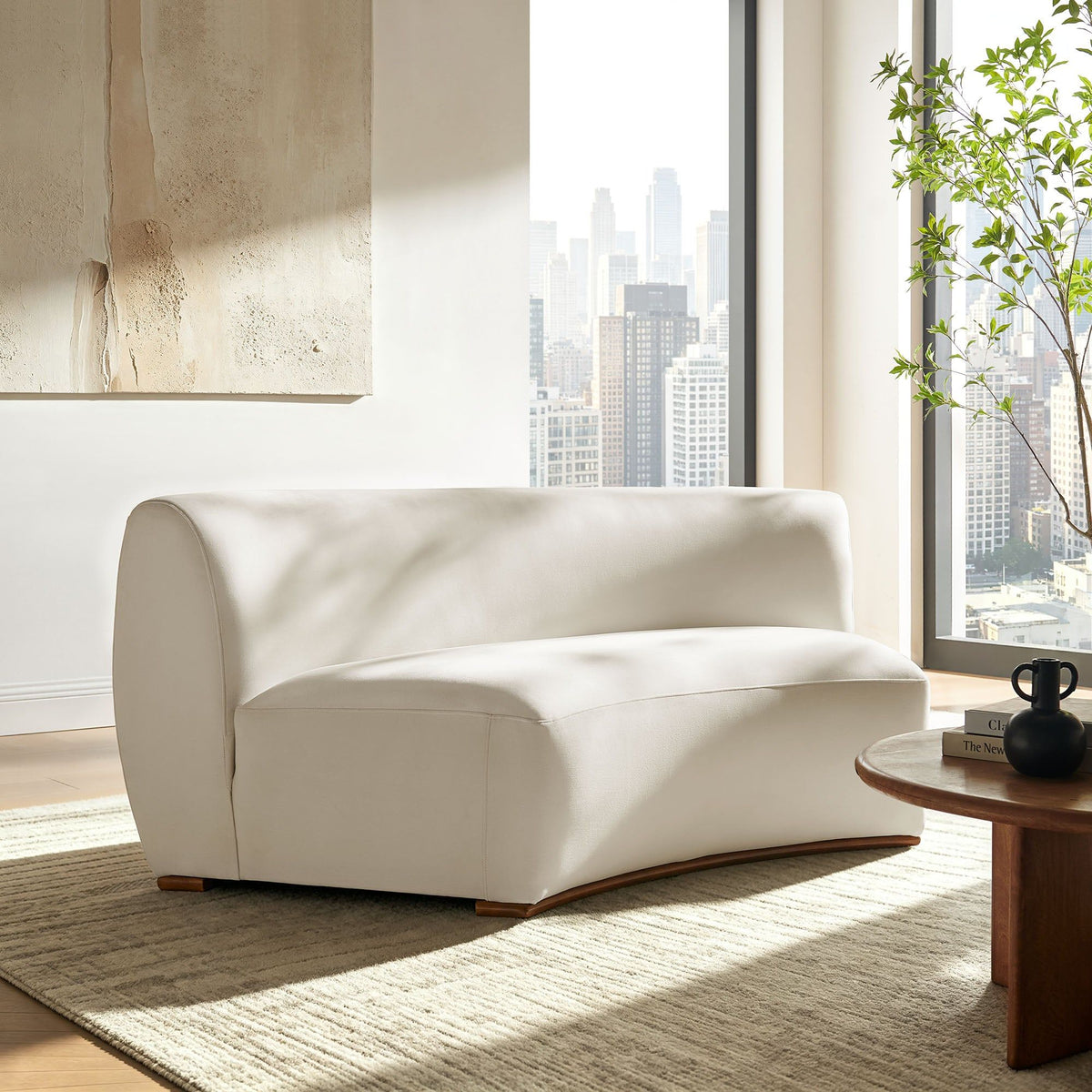 Rialta Curved Armless Performance Velvet Sectional Loveseat - Alabaster