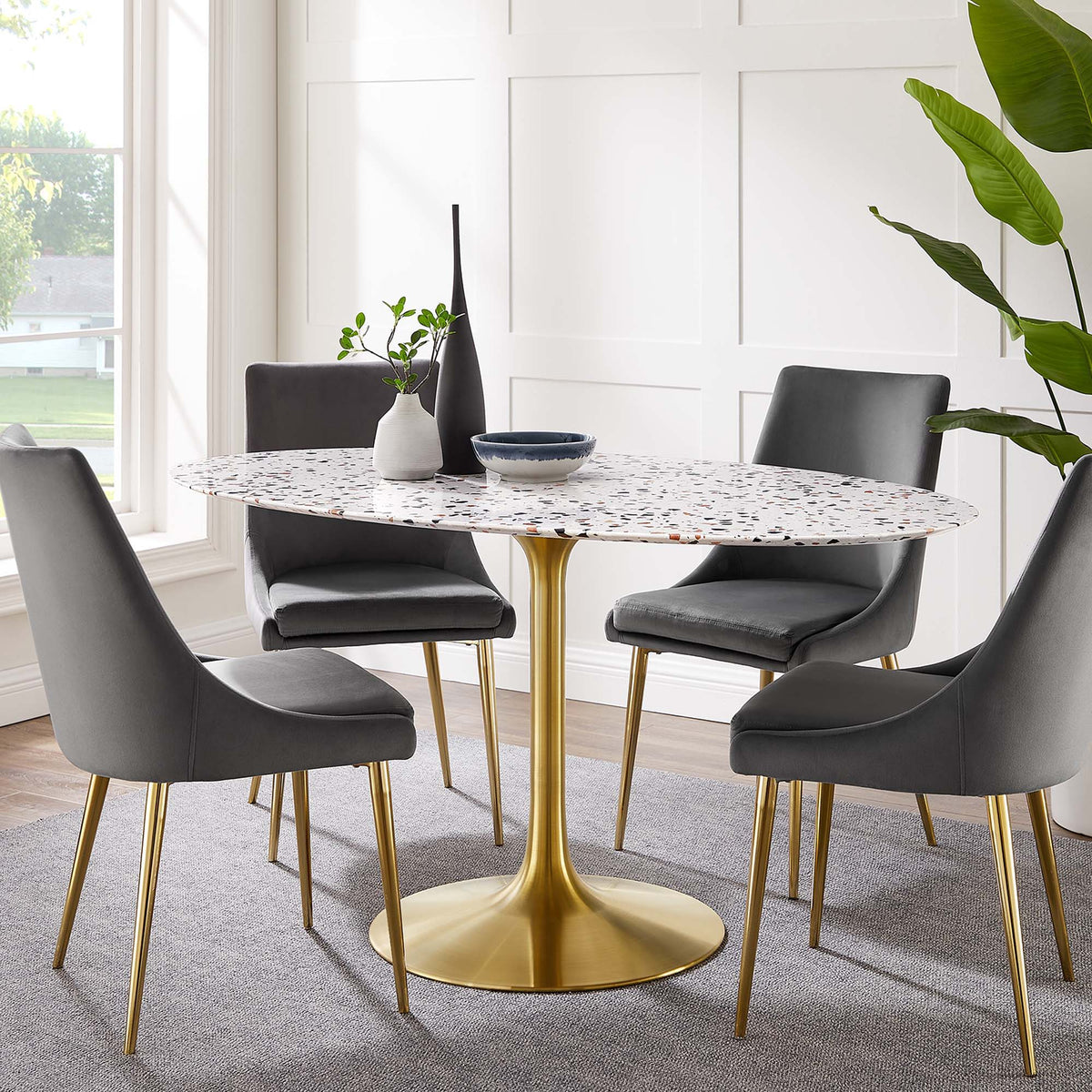 Lippa Oval Terrazzo Dining Table - 60", Gold White