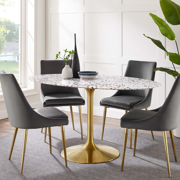 Lippa Oval Terrazzo Dining Table - 60", Gold White