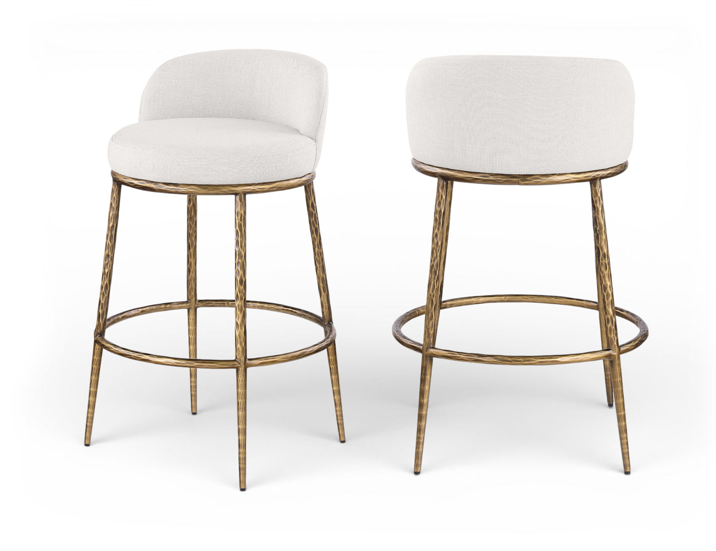 Ferro - Performance Fabric Upholstered Bar Stool - Cream / Antique Brass