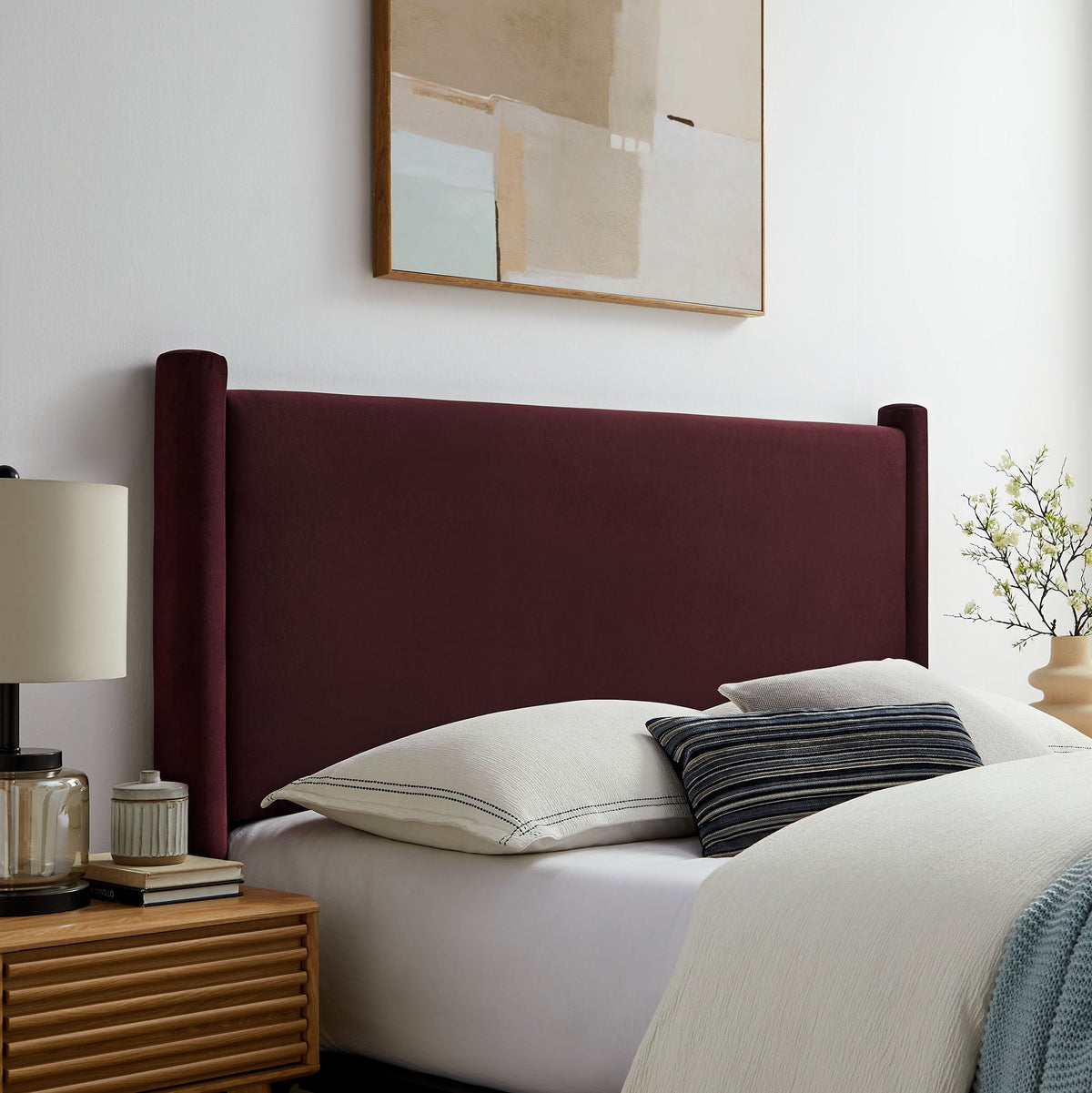 Rael Performance Velvet Headboard - King, Mulberry