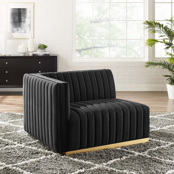 Conjure Channel Tufted Performance Velvet Left-Arm Chair - Gold Black