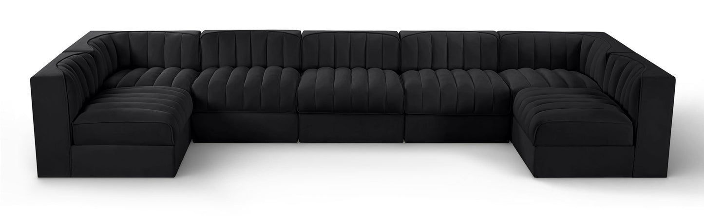 Rummi - Velvet Performance Fabric Upholstered 7 Piece Modular Sectional (With 2 Corner Chairs)
