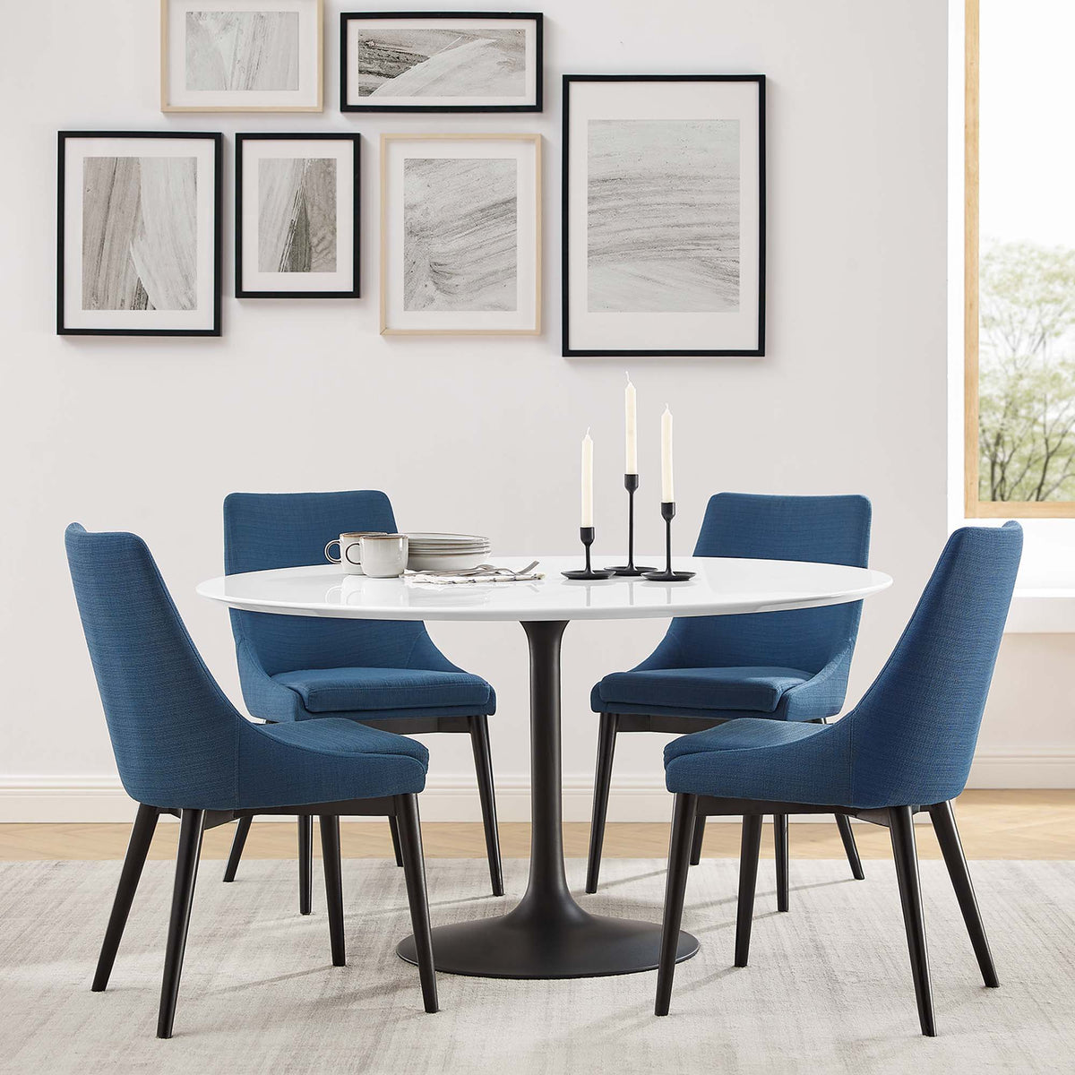 Lippa Round 54" Dining Table - Wood, Black White