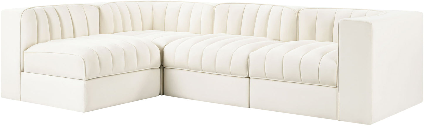 Rummi - Velvet Performance Fabric Upholstered 4 Piece Modular Sectional