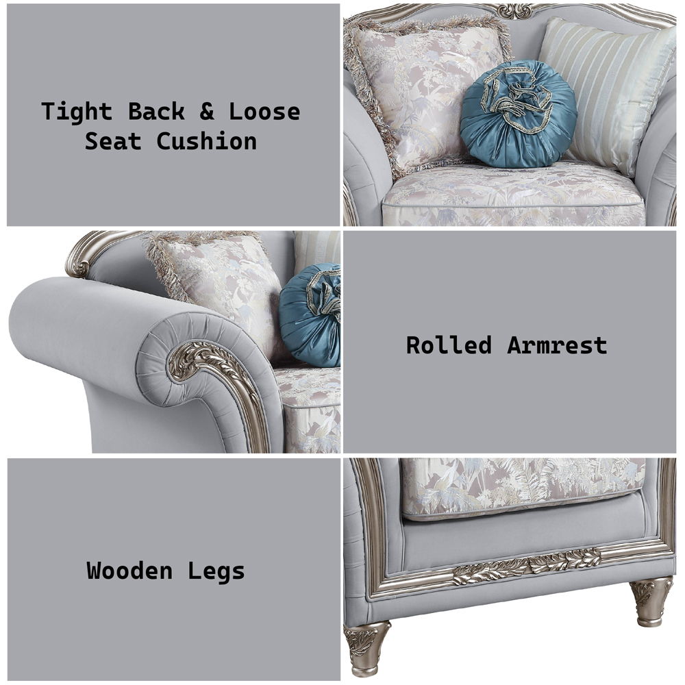 Pelumi - Chair With 3 Pillows - Light Gray Linen & Platinum