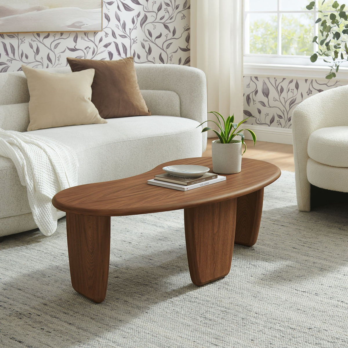Vetra Kidney-Shaped Free Coffee Table - Walnut
