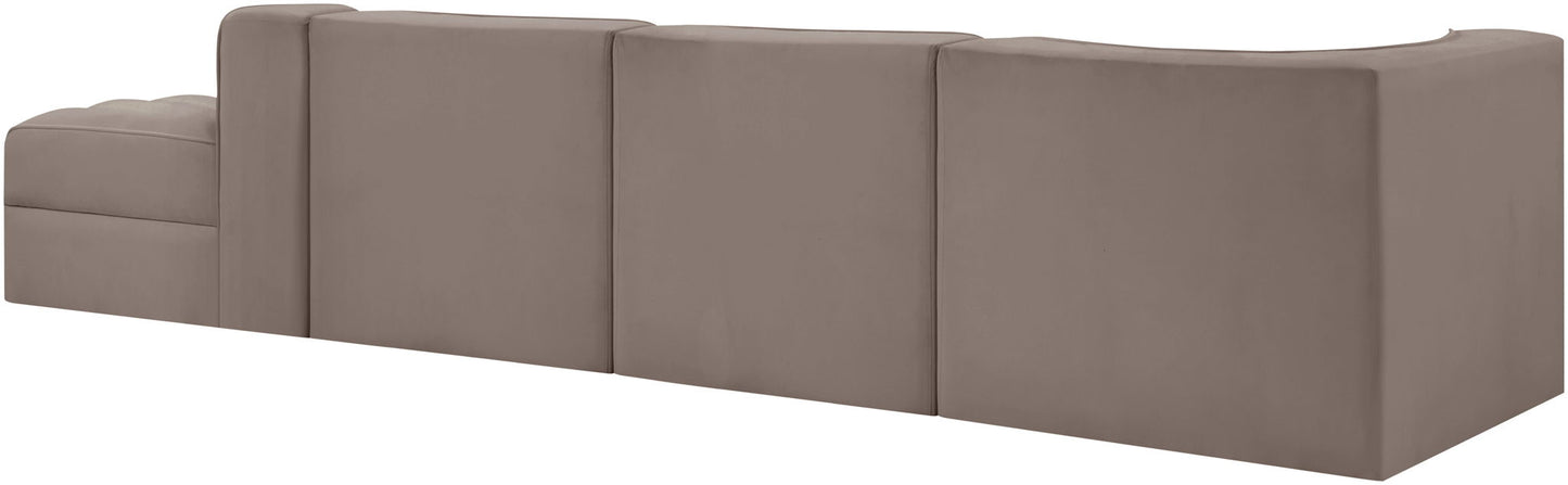 Rummi - Velvet Performance Fabric Upholstered 4 Piece Modular Sectional With Reverse Corner Chair