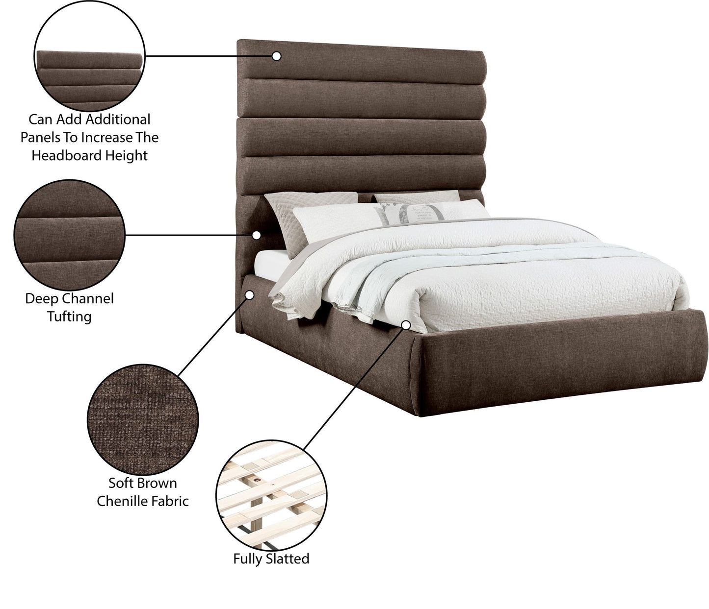 Adam - Chenille Fabric Bed With 70.5" Headboard