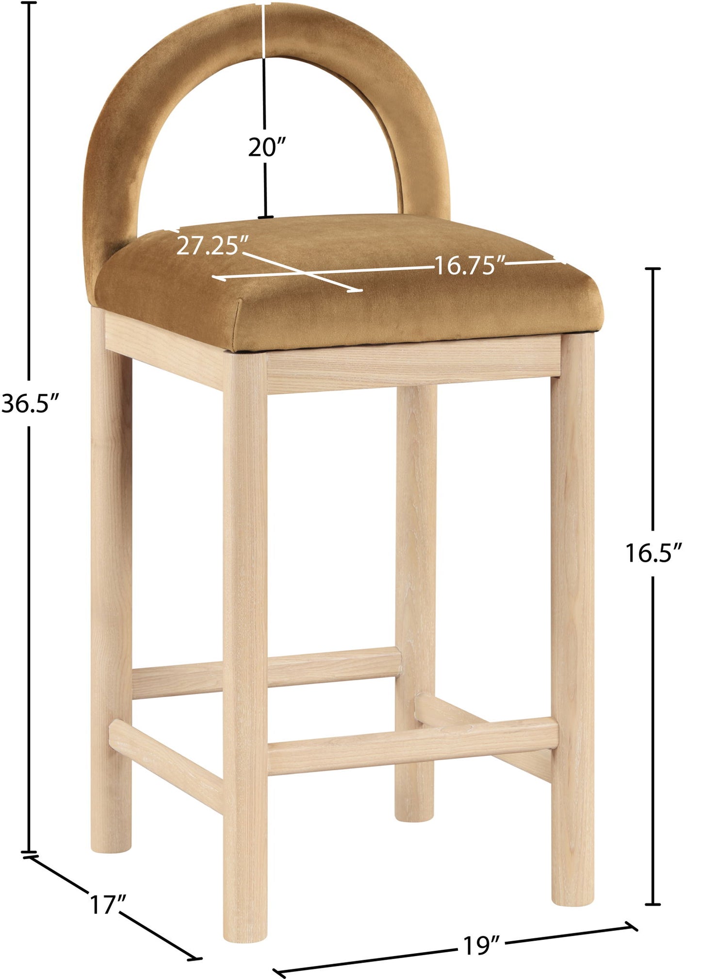 Conrad - Velvet Counter Stool With Natural Legs - Saddle