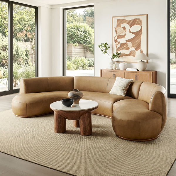 Rialta 3 Piece Curved Vegan Leather Sectional Sofa - Toast