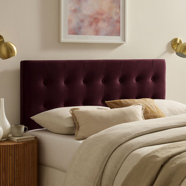 Emily Biscuit Tufted Performance Velvet Headboard - King, Mulberry
