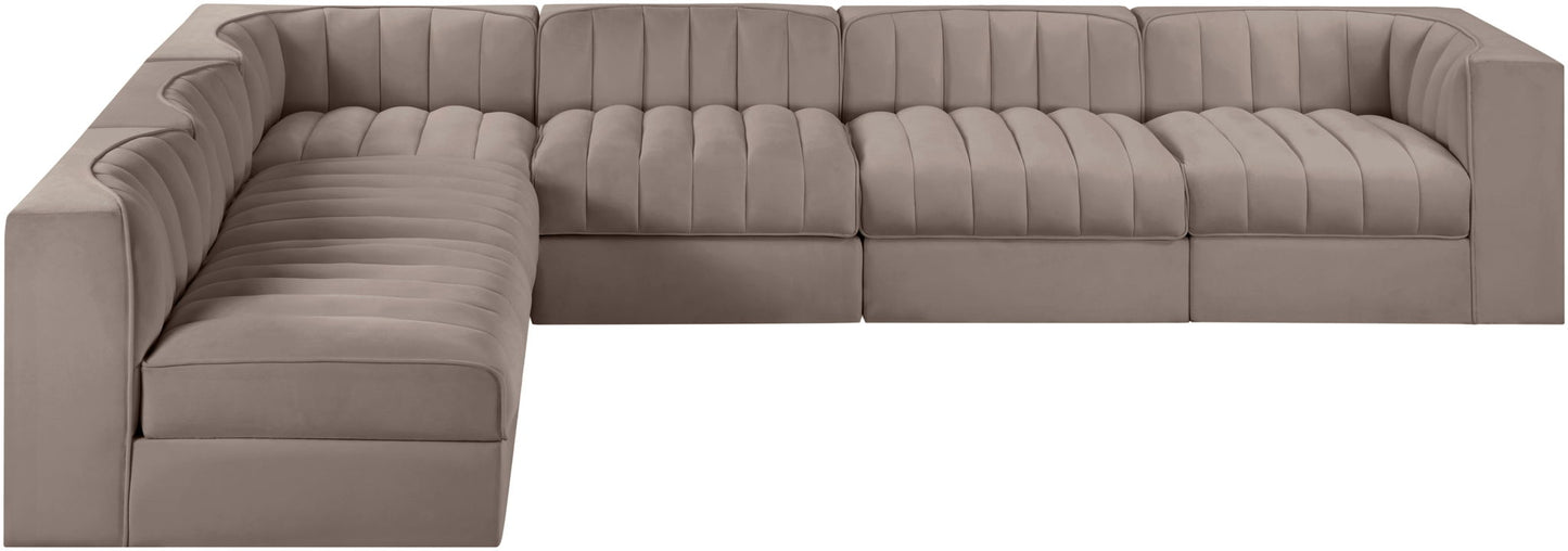 Rummi - Velvet Performance Fabric Upholstered 6 Piece Modular Sectional