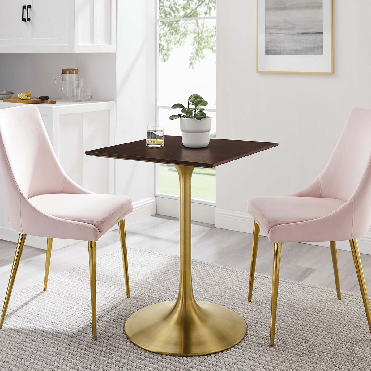 Lippa Square Wood Dining Table - 24", Gold Cherry Walnut