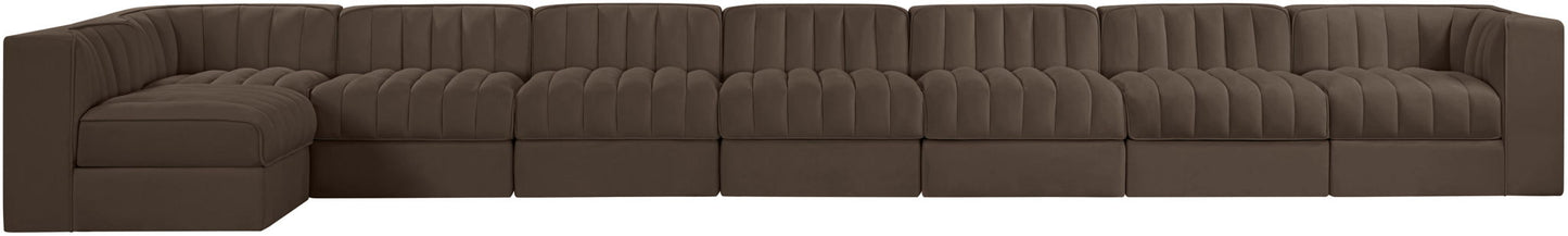 Rummi - Velvet Performance Fabric Upholstered 8 Piece Modular Sectional, L-Shaped (Right)