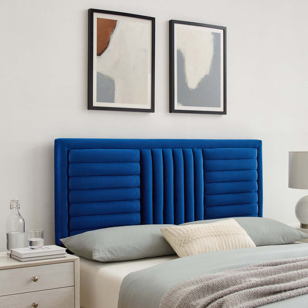 Believe Channel Tufted Performance Velvet Headboard - Full/Queen, Navy