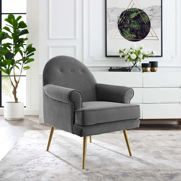 Revive Tufted Button Accent Performance Velvet Armchair - Gray