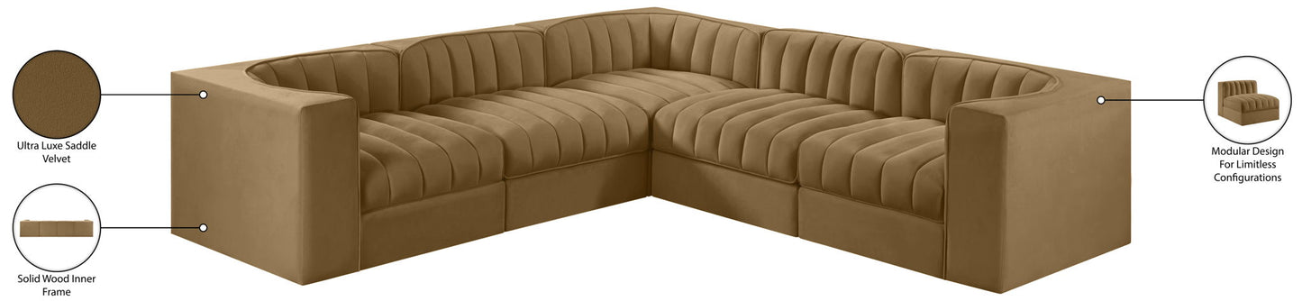 Rummi - Symmetrical Velvet Performance Fabric Upholstered 5 Piece Modular Sectional