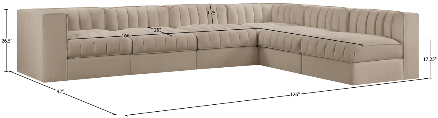 Rummi - Velvet Performance Fabric Upholstered 6 Piece Modular Sectional